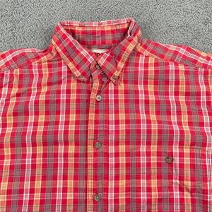 Wrangler Shirt Mens Large Red Plaid Rugged Wear Wrinkle Resist Hiking Outdoor